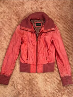 Vintage Vera Pelle Coral-Red Leather Bomber Jacket